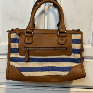 Blue/Cream striped camel handbag